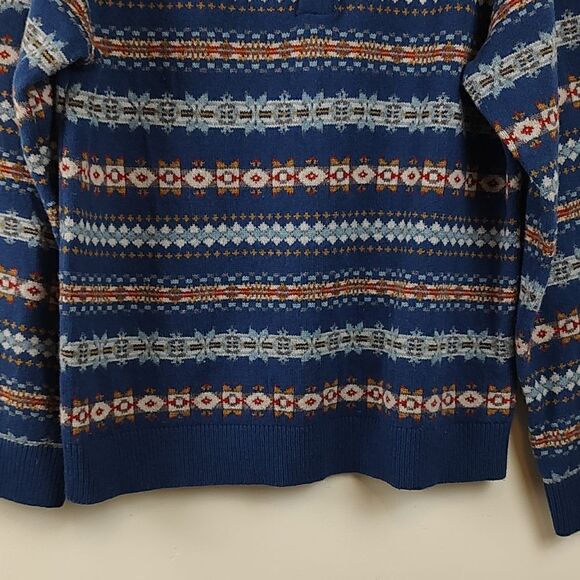 Lucky Brand Lambswool Striped Fair Isle Henley Sweater Unisex Size L - Picture 6 of 9